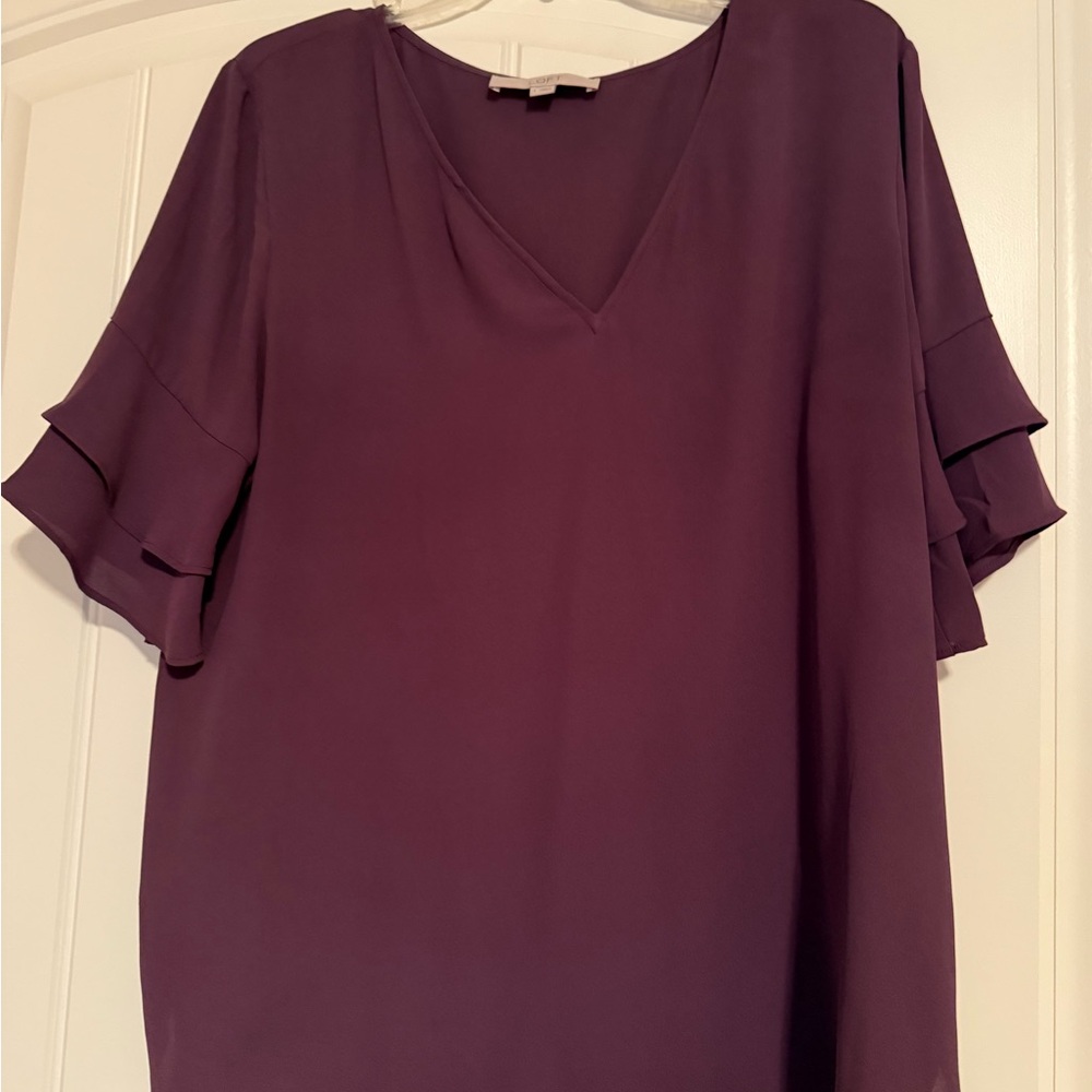 LOFT Deep Purple Blouse with Ruffle Sleeves